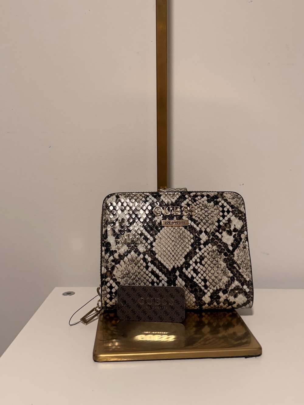 GUESS Snake-Print Zip Wallet - Black & White